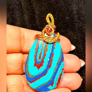 ⭐️💜turquoise and red colored sea sediment/jasper silver/copper pendant -artisan